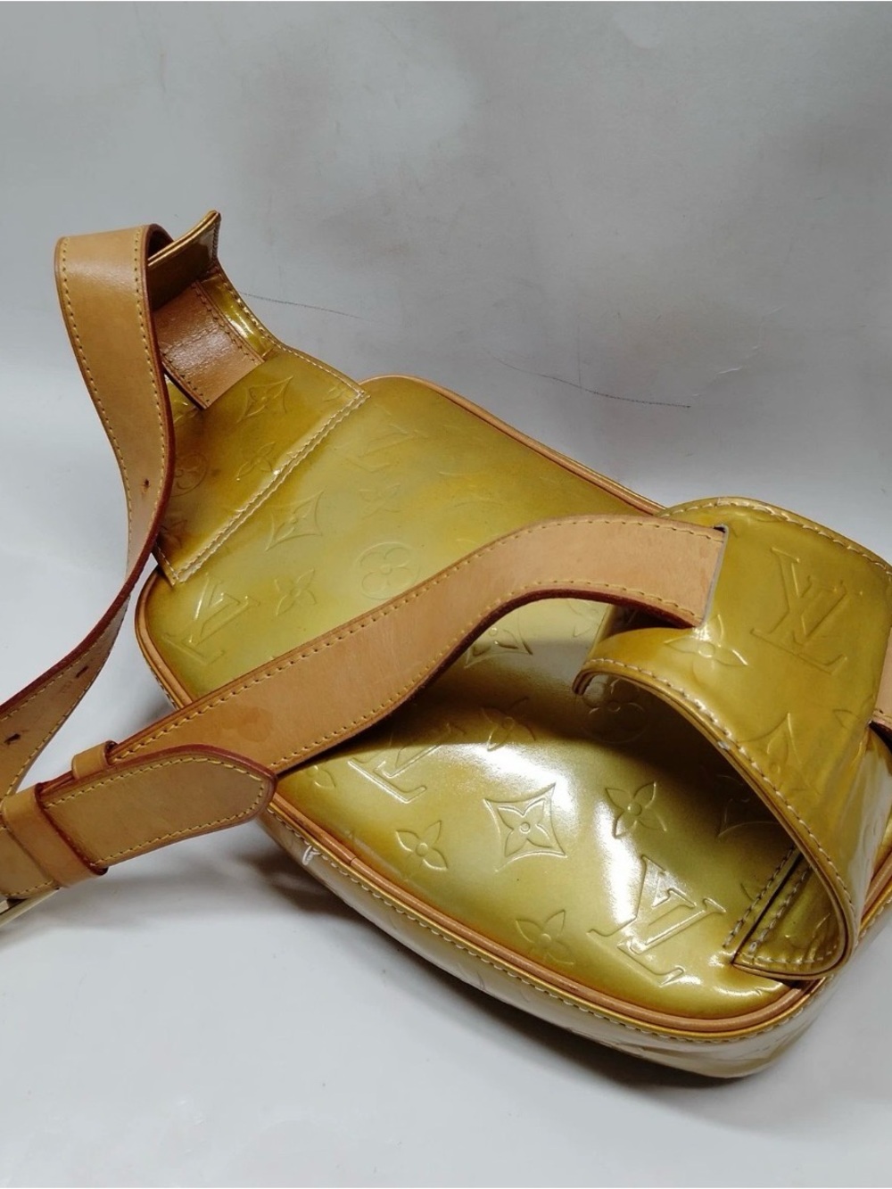 Louis Vuitton Yellow Vernis Monogram Crossbody Bag with Natural Leather Strap